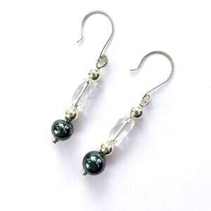 Funky fish hook clear glass bead earrings